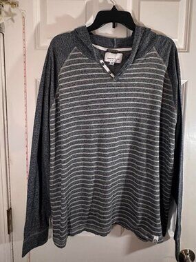 Paper Denim & Cloth Gray White Striped Hooded Knit Top Long Sleeve Hoodie XL